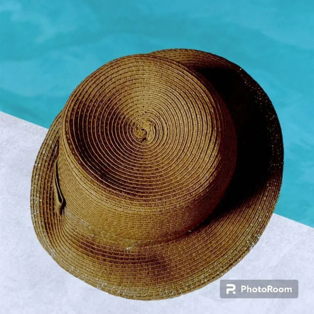 D&Y Brown Straw Fedora Hat with Silver Sparkle
